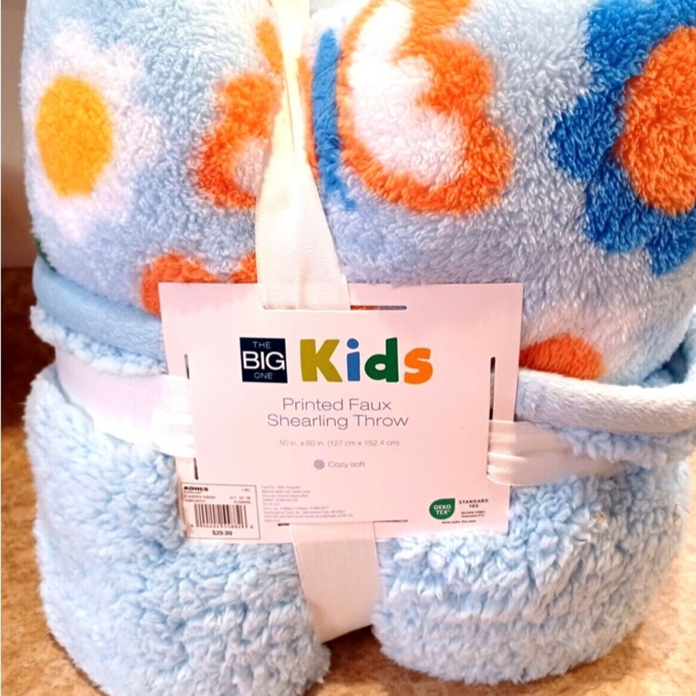 The Big One Kids Blue and Orange Faux Shearling Throw